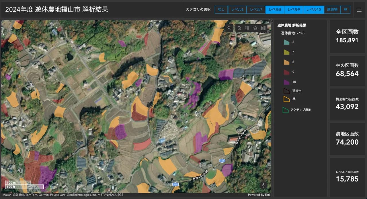 遊休農地の確率を10段階で可視化(広島県福山市での実証)