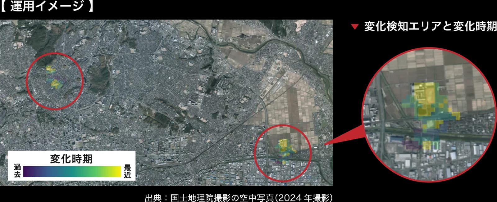 変化が起きた時期を色で可視化(過去 → 最近)